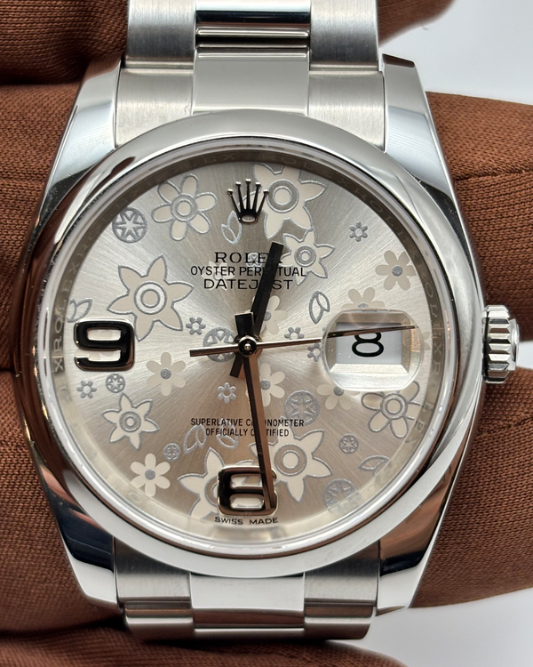 2017 Rolex Datejust 36MM Silver "Floral Motif" Dial Oyster Bracelet (116200)