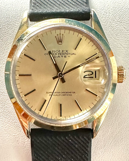 Rolex Oyster Perpetual Date 34MM Champagne Dial Aftermarket Rubber Strap (1550)
