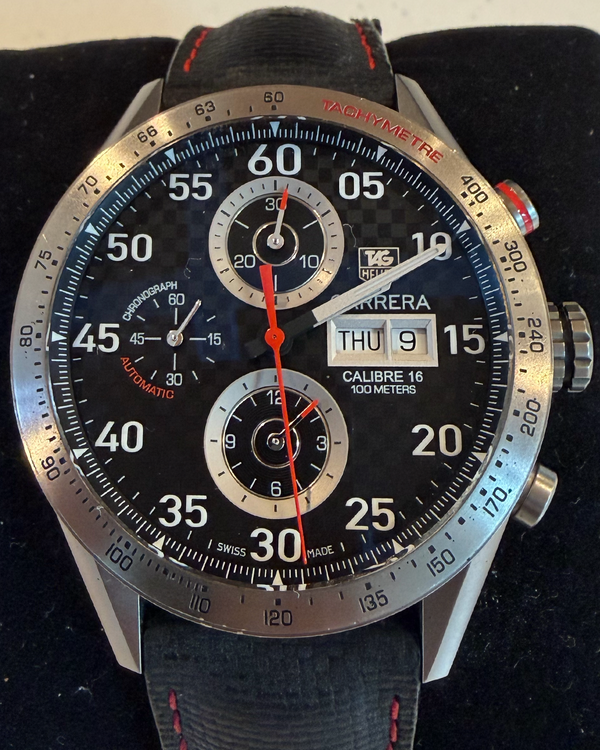 2011 Tag Heuer Carrera 43MM Black Dial Leather Strap (CV2A80.FC6256)