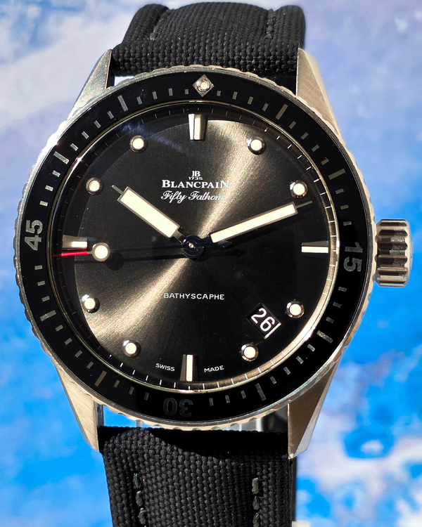 2021 Blancpain Fifty Fathoms Bathyscaphe 43MM Grey Dial Textile Strap (5000-1110-B52A)