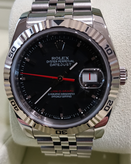 2010 Rolex Datejust Turn-O-Graph 36MM Black Dial Super Jubilee Bracelet (116264)