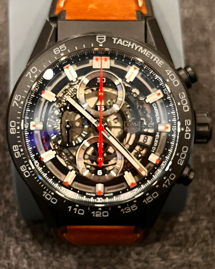 No Reserve - 2021 Tag Heuer Carrera Calibre HEUER 01 43MM Skeleton Dial Leather Strap (CAR2090.FT6124)
