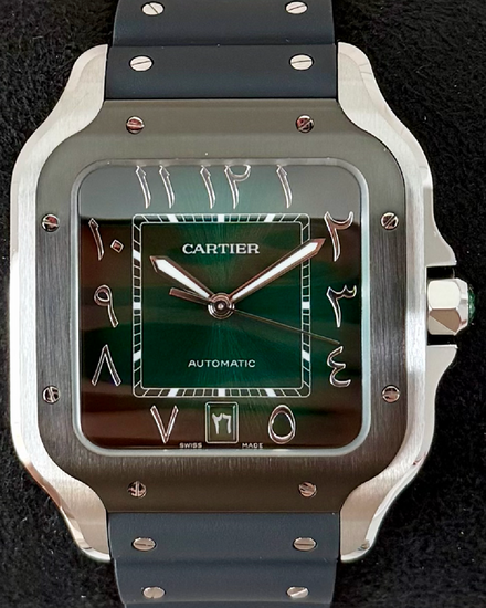 2026 Cartier Santos De Cartier Middle East Edition 39.8MM Green Dial Rubber Strap (WSSA0055)