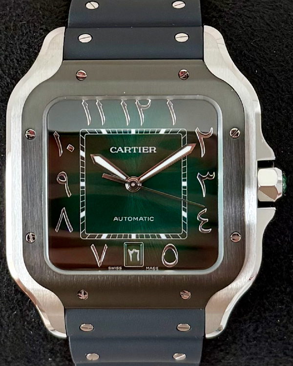 2026 Cartier Santos De Cartier Middle East Edition 39.8MM Green Dial Rubber Strap (WSSA0055)