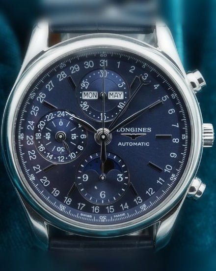 No Reserve - 2024 Longines Master Collection Chrono Moonphase 40MM Blue Dial Leather Strap (L2.673.4.92.0)