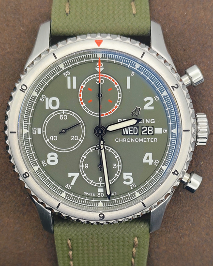 Breitling Aviator 8 "Curtis Warhawk" 43MM Green Dial Textile Strap (A13316)