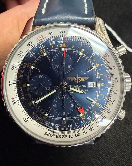 Breitling Navitimer World GMT 46MM Blue Dial Leather Strap (A24322)