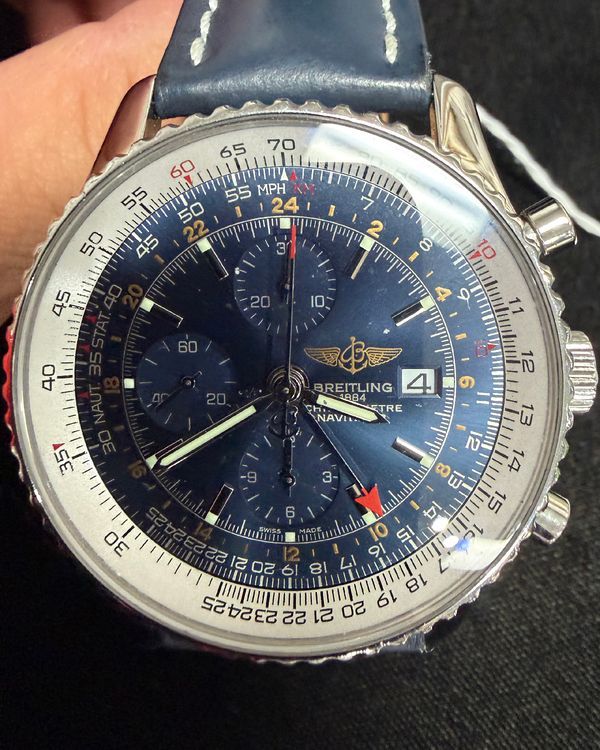 Breitling Navitimer World GMT 46MM Blue Dial Leather Strap (A24322)