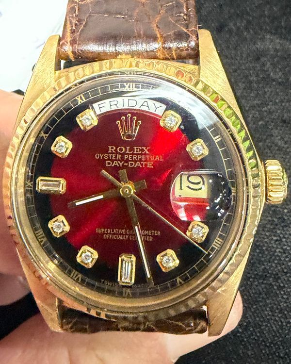 Rolex Day-Date 36MM Red "Dégradé" Dial Leather Strap (1803)