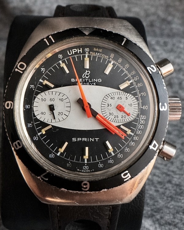 Breitling Vintage Sprint 38MM Black Dial Aftermarket Leather Strap (2212)