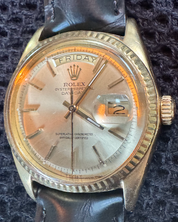 1972 (2.9 Mill. Serial) Rolex Day-Date 36MM Silver Dial Aftermarket Leather Strap (1803)