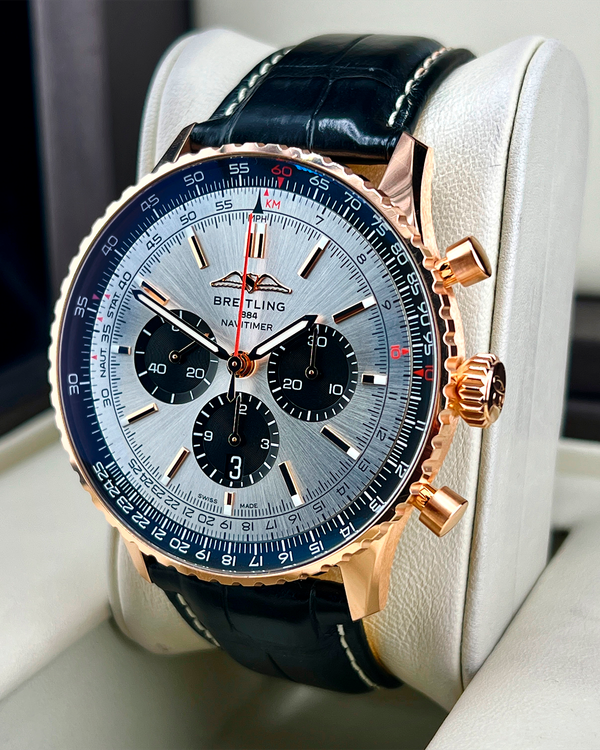 2022 Breitling Navitimer B01 Chronograph 46MM Silver Dial Leather Strap (RB0137)
