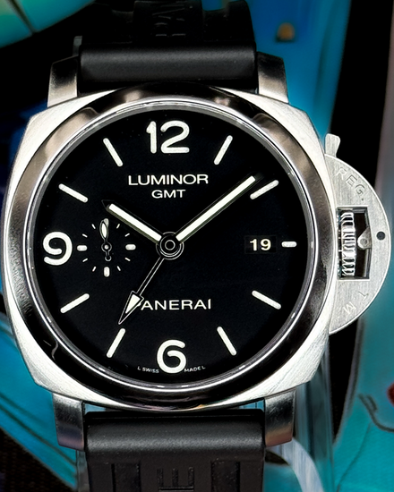 Panerai Luminor 1950 3 Days GMT 44MM Black Dial Rubber Strap (PAM00320)