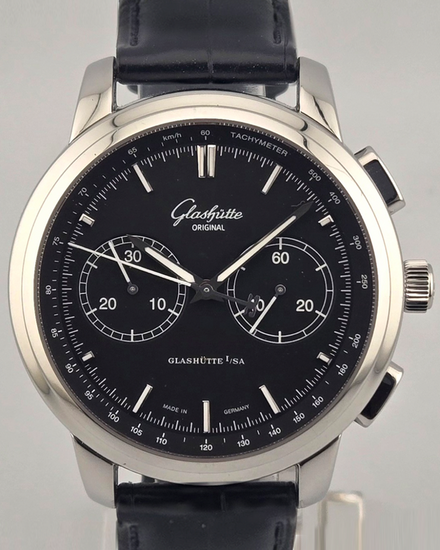 2017 Glashütte Original Senator Chronograph XL 44MM Black Dial Leather Strap (1-39-34-20-42-04)
