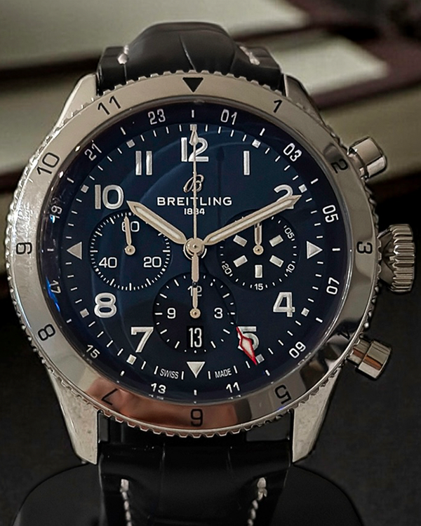 Breitling Super Avi B04 Chronograph GMT 46MM Blue Dial Leather Strap (AB04451A1C1X1)