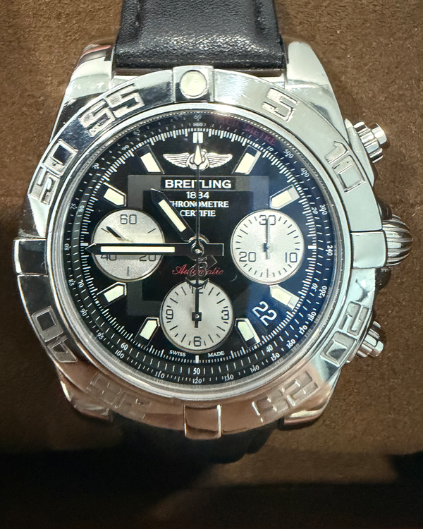 2018 Breitling Chronomat 41MM Black Dial Aftermarket Leather Strap (AB014012/BA52)