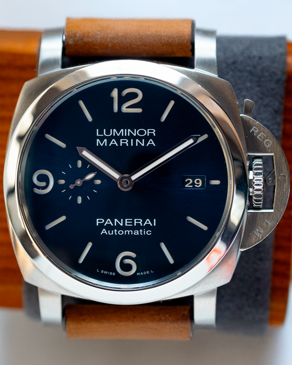 2021 Panerai Luminor Marina 44MM Blue dial Aftermarket Leather Strap (PAM01313)
