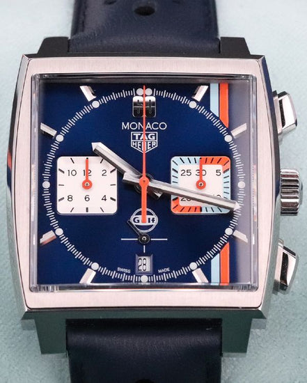 2025 Tag Heuer Monaco "Gulf Racing" S.E. 39MM Blue Dial Leather Strap (CBL2115.FC6494)