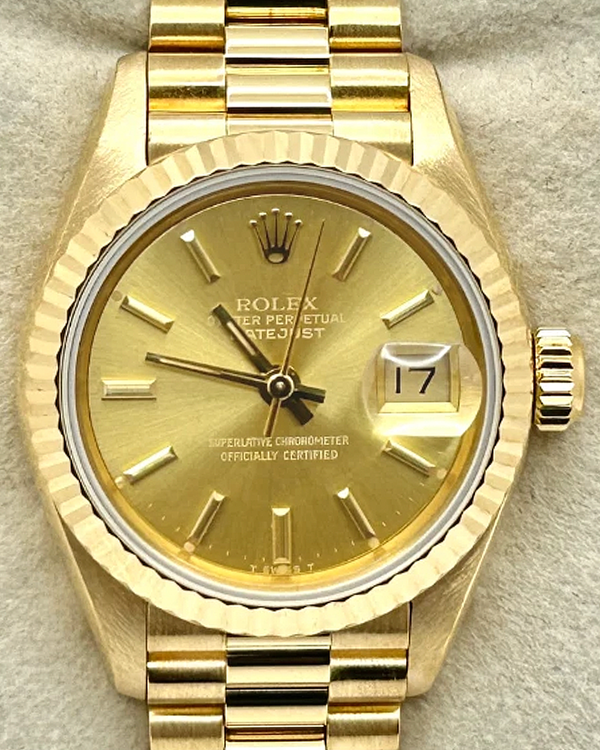 1991 Rolex Lady-Datejust 26MM Champagne Dial Yellow Gold President Bracelet (69178)
