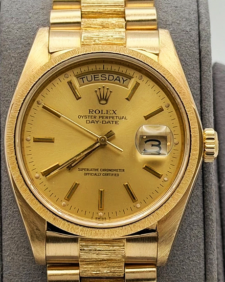 1979 Rolex Day-Date 36MM Champagne Dial Yellow Gold "Bark" President Bracelet (18078)
