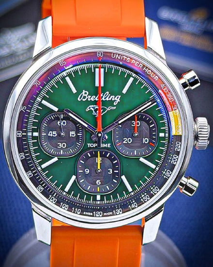 No Reserve - Breitling Top Time B01 "Ford Mustang" 41MM Green Dial Aftermarket Rubber Strap (AB0176)