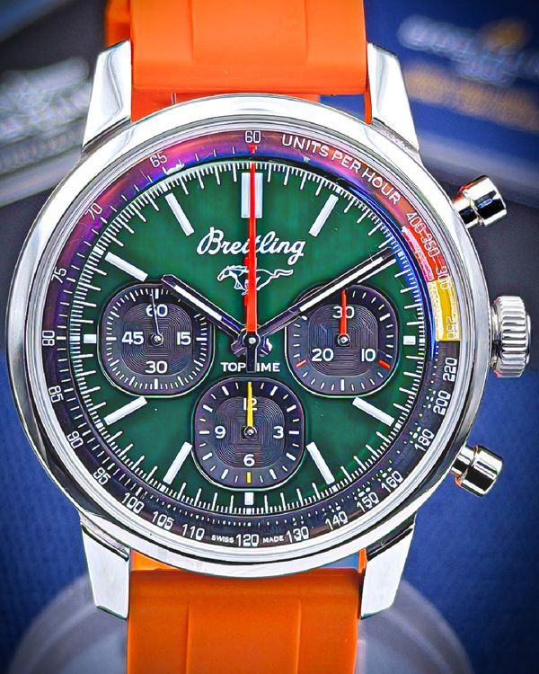 No Reserve - Breitling Top Time B01 "Ford Mustang" 41MM Green Dial Aftermarket Rubber Strap (AB0176)
