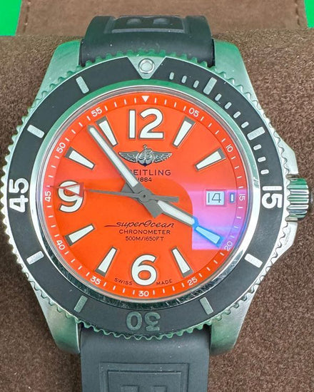 No Reserve - Breitling Superocean 42MM Orange Dial Rubber Strap (A17366)