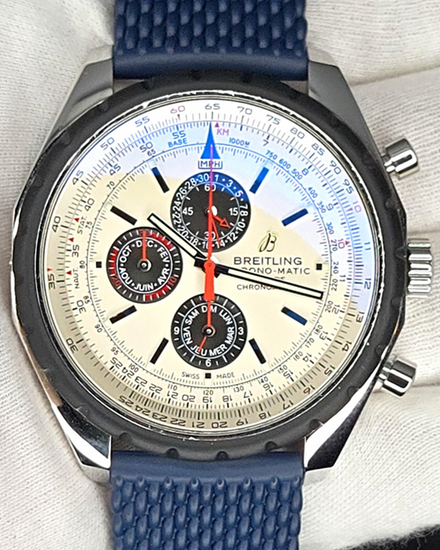 Rare Breitling Chrono-Matic 1461 L.E. 49MM Silver Dial Rubber Strap (A19360)