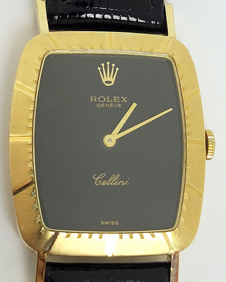 1976 Rolex Cellini 28MM Black Dial Aftermarket Leather Strap (4087)