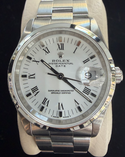 Rolex Oyster Perpetual Date 34MM White "Buckley" Dial Oyster Bracelet (15200)