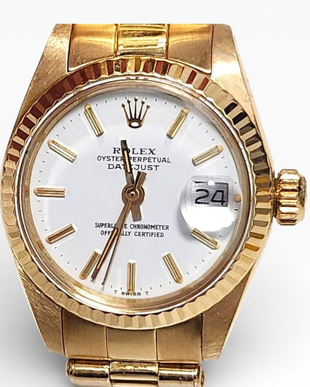 Rolex Lady-Datejust 26MM White Dial Yellow Gold Oyster Bracelet (6917)