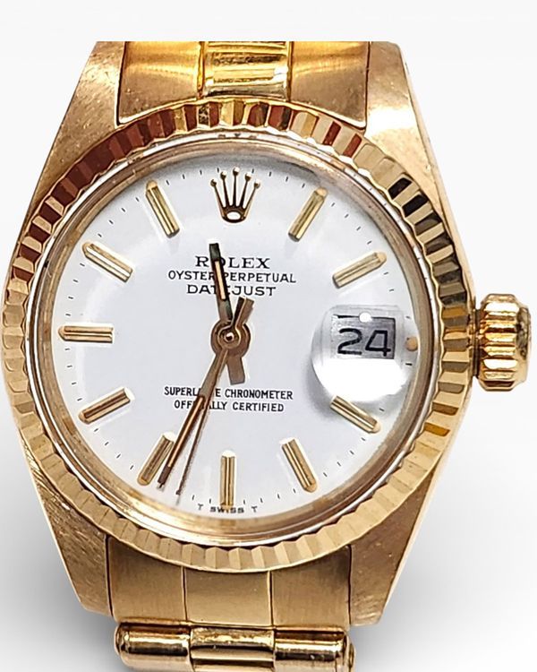 Rolex Lady-Datejust 26MM White Dial Yellow Gold Oyster Bracelet (6917)