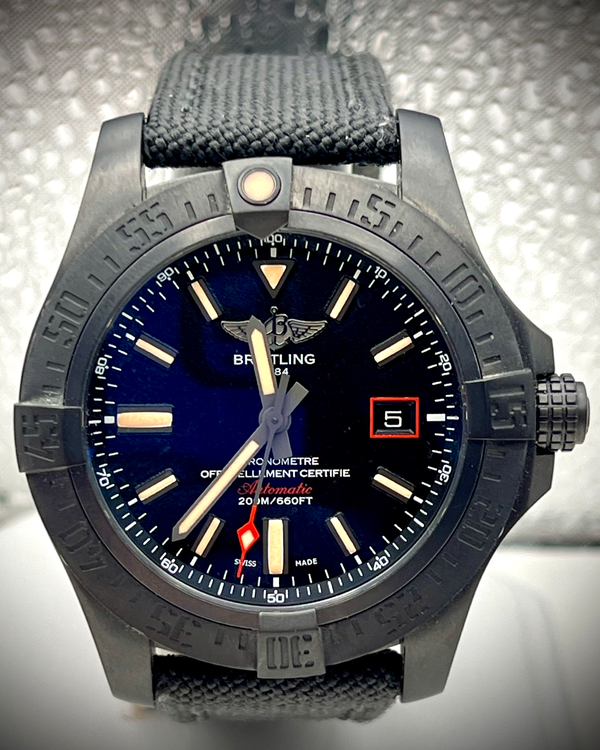 2016 Rare Breitling Avenger Blackbird 44MM Black Dial Textile Strap (V1731110/BD74)