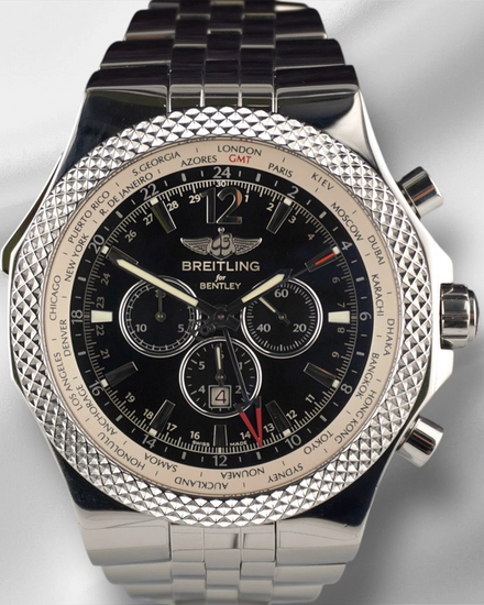 2014 Breitling Bentley GMT 49MM Black Dial Steel Bracelet (A47362)