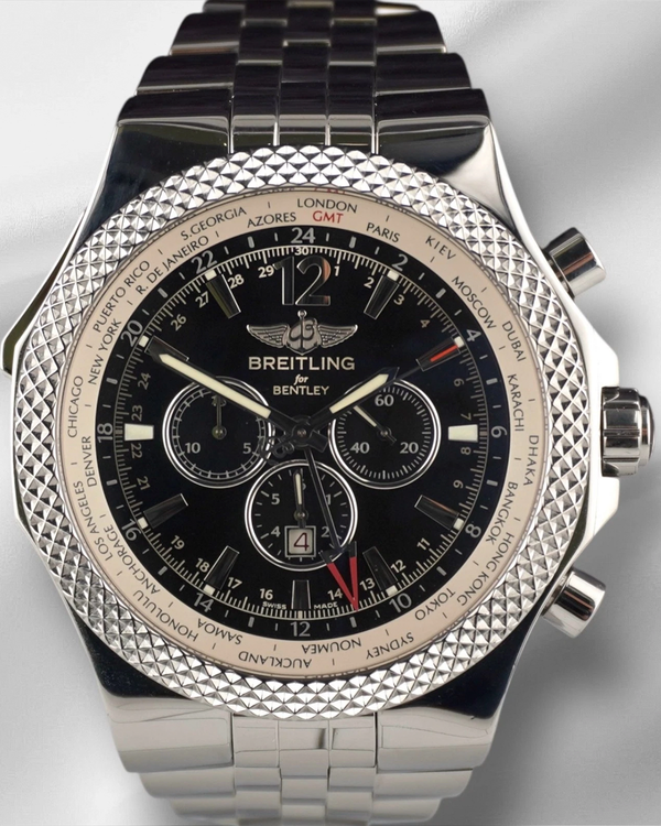 2014 Breitling Bentley GMT 49MM Black Dial Steel Bracelet (A47362)