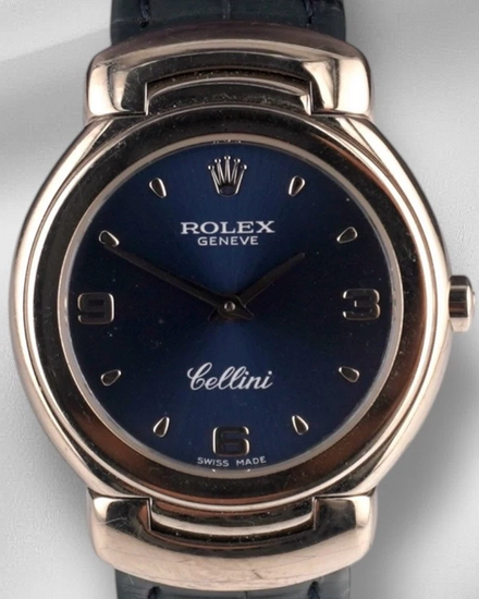 Rolex Cellini 26MM Quartz Blue Dial Leather Strap (6621)