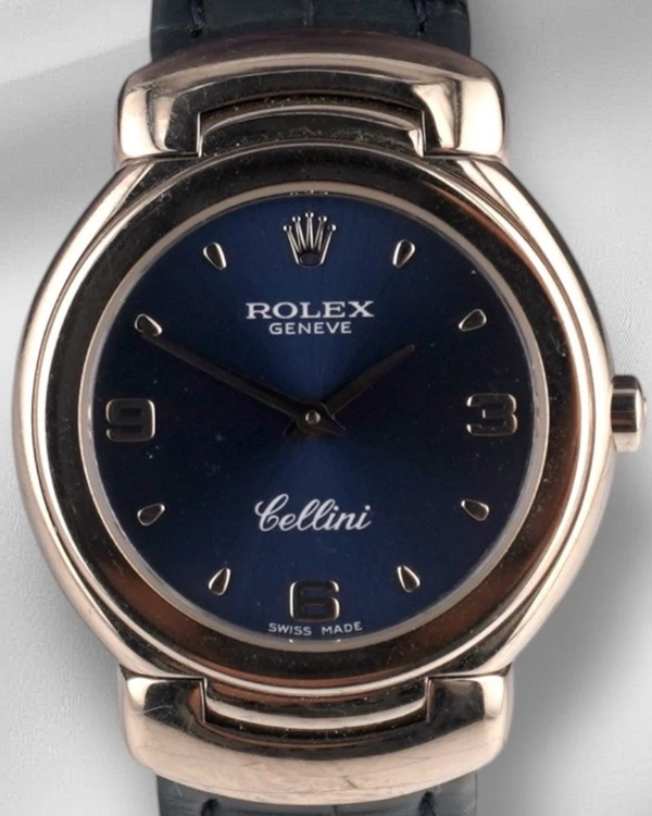 Rolex Cellini 26MM Quartz Blue Dial Leather Strap (6621)