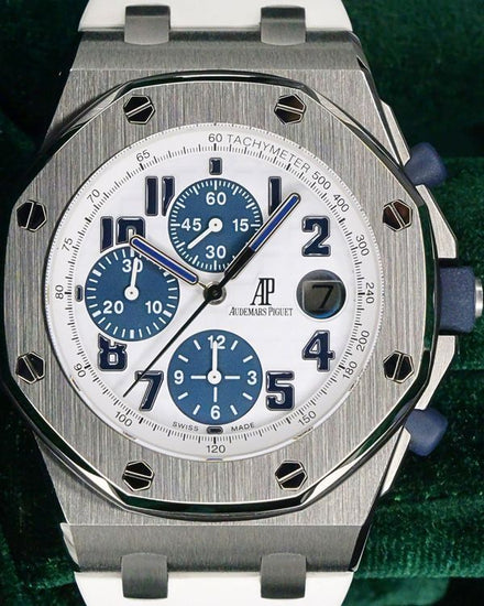 Audemars Piguet Royal Oak Offshore Chronograph "Navy" 42MM White Dial Aftermarket Rubber Strap (26170ST.OO.D305CR.01)