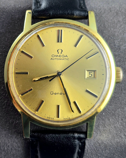 No Reserve - 1967 Omega Geneve Vintage 34MM Champagne Dial Aftermarket Leather Strap (166.0098)