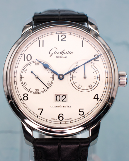 2020 Glashütte Original Senator Observer 44MM Silver Dial Leather Strap (100-14-05-02-04)