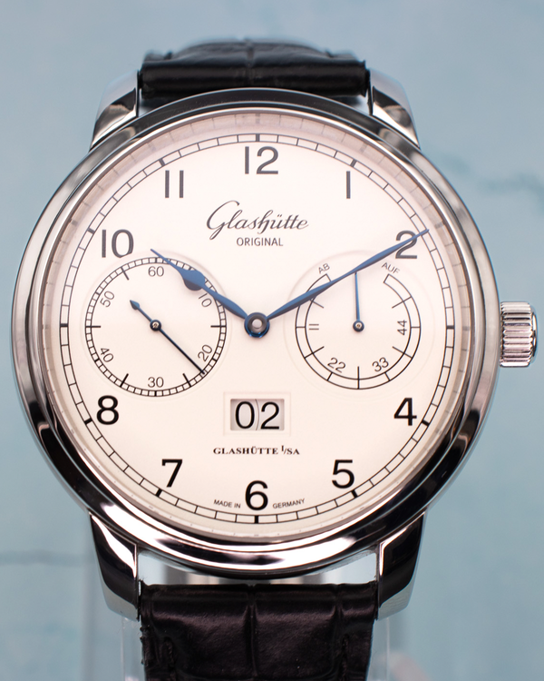 (SR END SUN) 2020 Glashütte Original Senator Observer 44MM Silver Dial Leather Strap (100-14-05-02-04)