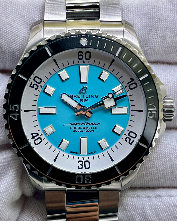 2024 Breitling Superocean 44MM Turquoise Dial Steel Bracelet (A17376211L2A1)