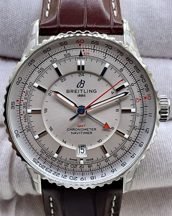 2024 Breitling Navitimer GMT 41MM Silver Dial Leather Strap (A32310211G1P1)