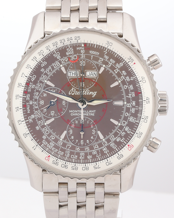 No Reserve - 2006 Breitling Navitimer Montbrillant Datora 43MM Brown Dial Steel Bracelet (A21330)