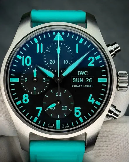 2025 IWC Schaffhausen Pilot Chronograph "Mercedes AMG Petronas F1" 41MM Black Dial Rubber Strap (IW388108)