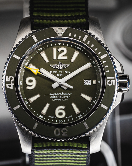 Breitling Superocean 44MM Green Dial Textile Strap  (A17367)