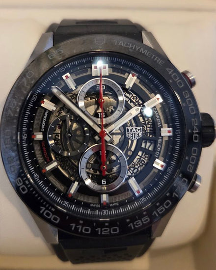 2018 Tag Heuer Carrera Caliber HEUER 01 45MM Skeleton Dial Rubber Strap (CAR2A1Z.FT6044)