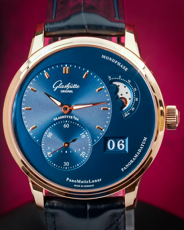 2023 Glashütte Original PanoMaticLunar "Red Gold" 40MM Blue Dial Leather Strap (1-90-02-11-35-50)
