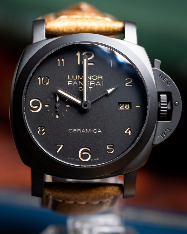 2015 Panerai Luminor 1950 3 Days GMT 44MM Black Dial Leather Strap (PAM00441)