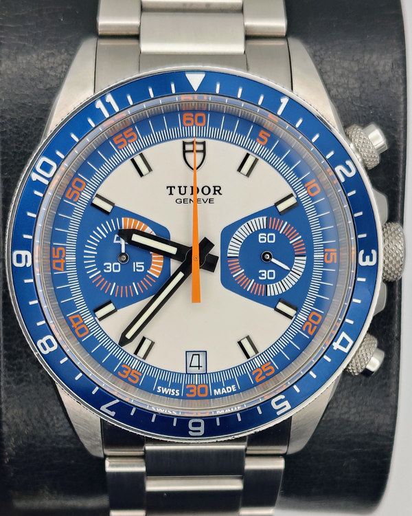 2018 Tudor Heritage Chrono 42MM White/Blue Dial Steel Bracelet (70330B)